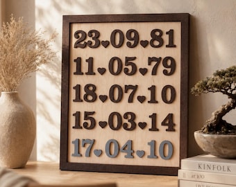 Wooden family birthday dates sign 3D