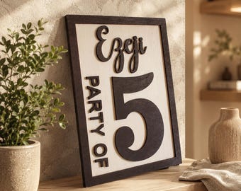 Personalized Wooden Family Name Plaque – Party of 5 Wedding Anniversary Gift