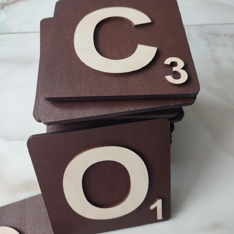 4x4 Wooden scrabble tiles wall art, Family scramble letters sign, Wood family name personalized imagen 3