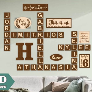 Azulejo adicional con letras para arte de pared de azulejos de Scrabble de madera, letrero de letras de Scrabble familiar, nombre de familia de madera personalizado