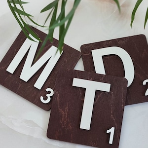 5th anniversary gift scrabble tiles wall art, Large wooden scrabble letters for wall decor, Family name sign wall art set
