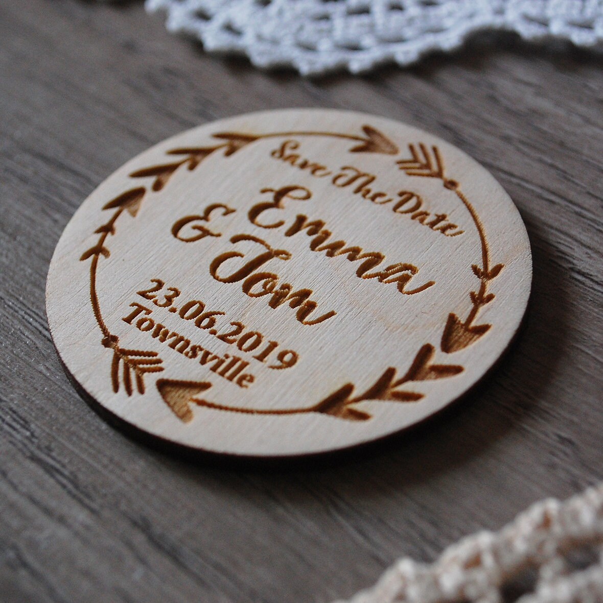 Wood save the date magnets Arrow Boho wedding invitation Rustic save …