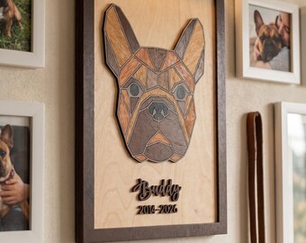 French Bulldog Pet Memorial Gift, Custom Wooden Mosaic Portrait, Personalized Name, Dog Loss Keepsake