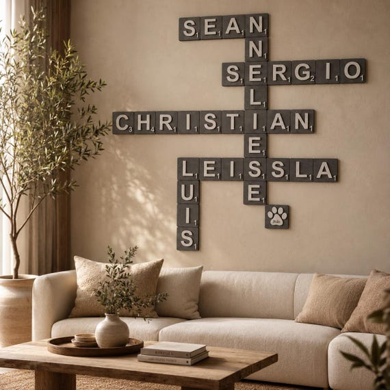 Rustic Scrabble Tiles 6x6 Farmhouse Family Name Wood Wall Sign