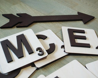 3D scrabble tiles wall art, Wooden large scramble letters for wall, 3.5x3.5 family name scrabble wall tiles