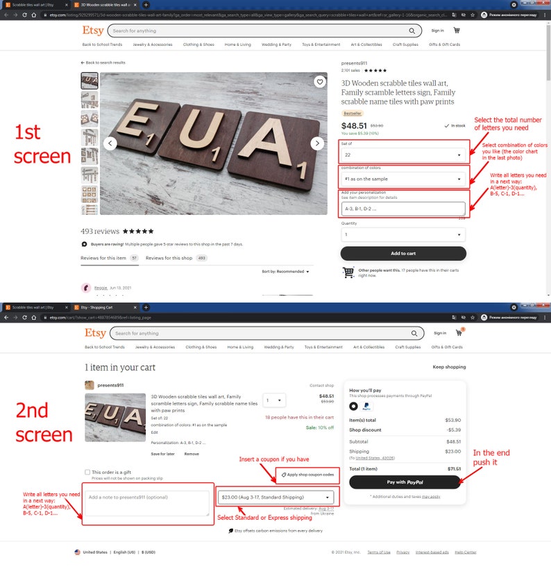Puede incluir: Un letrero de pared de madera hecho de fichas de Scrabble que deletrea la palabra "EUA". El letrero est&aacute; disponible en una variedad de colores y se puede personalizar con diferentes letras. El letrero es perfecto para agregar un toque personal a cualquier hogar.