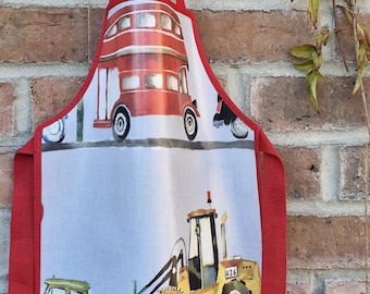 Child's Apron PVC Cars & Lorries in 2 sizes Tractors and JCB