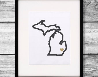 Michigan "Heart" Poster - 11x14