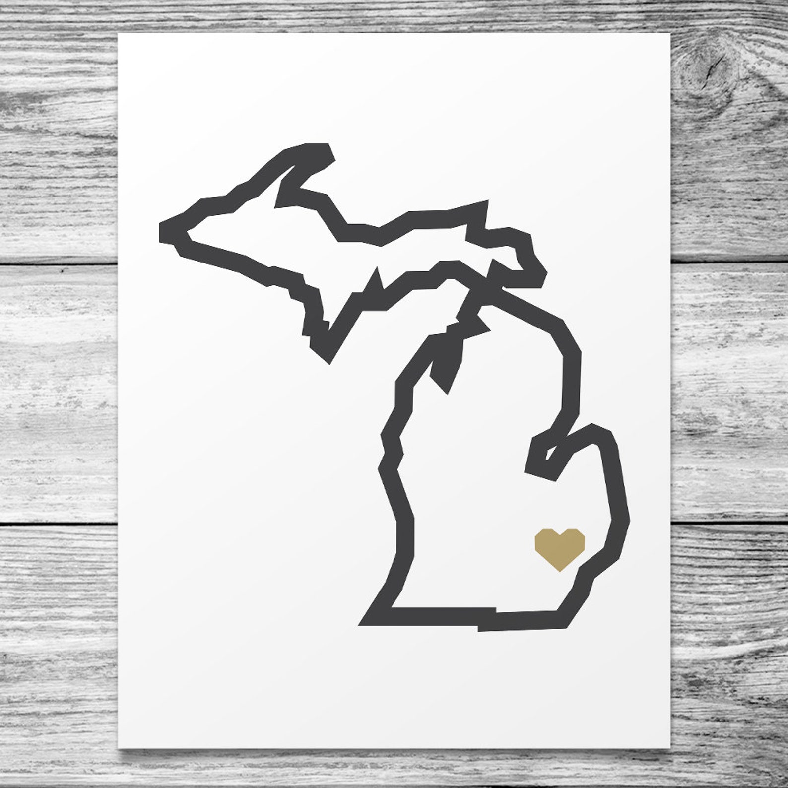 Michigan Heart Poster 11x14 Etsy.de