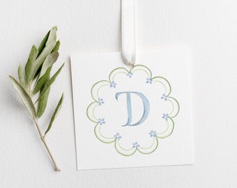 Square Blue and Green Watercolor Personalized Gift Tag with String