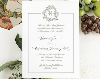 Romantic Crest Wedding Invitation Suite, Printed Invite Set with RSVP