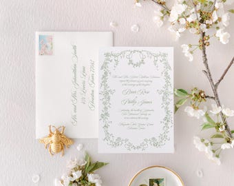 Garden Floral Invitation Suite with Elegant Calligraphy Typography