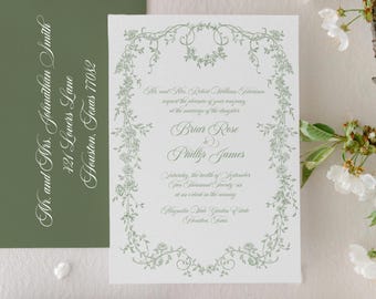 Garden Floral Invitation Suite with Elegant Calligraphy Typography