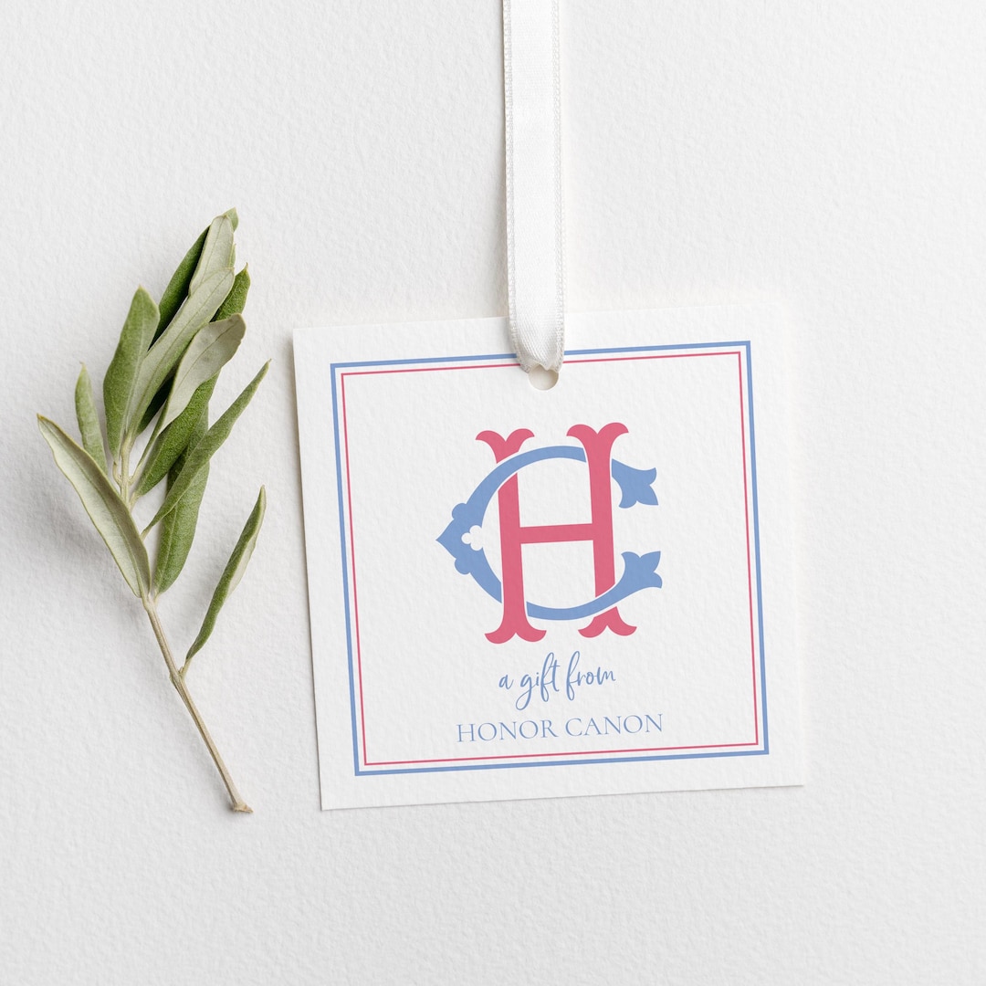 Interlocking Monogram Two Color Square Gift Tag With String ...