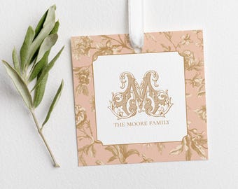 Custom Square Peach Toile Gift Tag with String or Gift Sticker