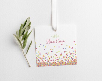 Confetti Gift Tag with String or Square Sticker - Personalized