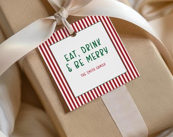 Personalized Christmas Gift Tags, Eat Drink & Be Merry Holiday Gift Tags