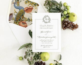 Romantic Crest Invitation Suite with Elegant Calligraphy Typography