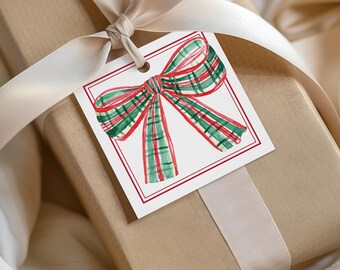 Personalized Christmas Gift Tags, Plaid Bow Gift Tags