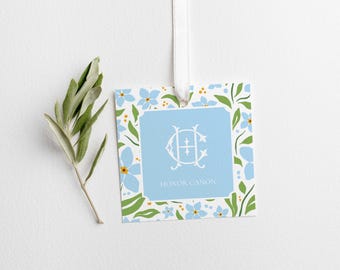 Soft Floral Border Gift Tag with String or Square Sticker - Personalized