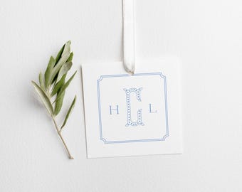 Custom Square Blue Pattern Gift Tag with String or Gift Sticker