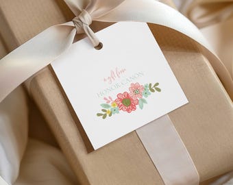 Modern Floral Gift Tag with String – Personalized Square Tags or Gift Stickers