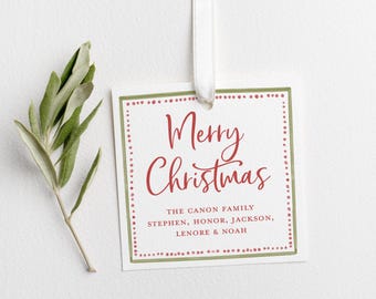 Personalized Christmas Gift Tags, Hand-Lettered Family Names (2.75" Square)