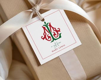 Personalized Interlocking Monogram Christmas Gift Tags