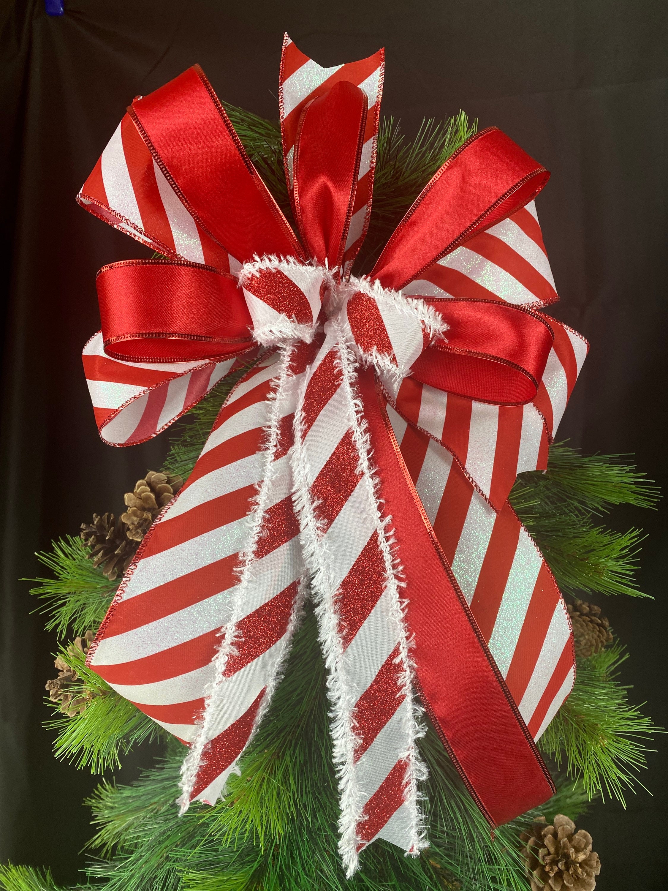 Christmas Candy Cane Bow Candy Stripe Bow Red and White Tree Etsy