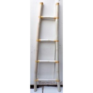 Bamboo ladder 50/33x160 cm white pickled ethnic bamboo natural color bathroom towel holder