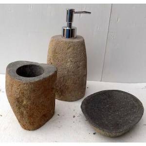 Stone bathroom set consisting of soap dispenser, toothbrush holder, stone bathroom accessories - stone-bathroom-set