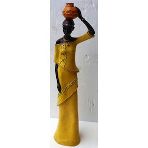 African character resin decorative statue hand painted cm 40x9x7 blue green yellow orange 9h woman Africa ethnic furniture