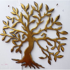 Tree of life panel in perforated mdf wood cm 80 round gold tree