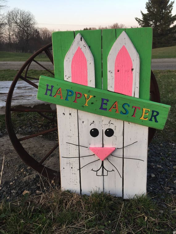 Wooden Happy Easter Bunny Sign Easter Sign Bunny Sign Wooden Etsy