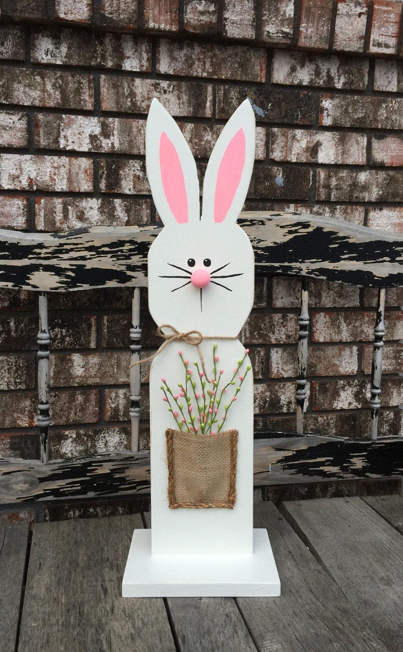 White Wooden Bunny Stand / Wooden Easter Bunny / Spring decor / Easter decor / home decor / farmhouse style decor/FREE SHIPPING image 1