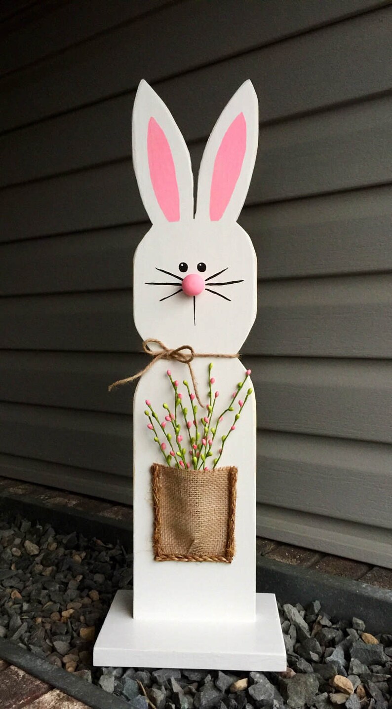 White Wooden Bunny Stand / Wooden Easter Bunny / Spring decor | Etsy
