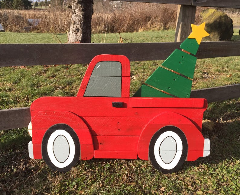 Large Red Christmas Truck Sign /wooden Red Truck /christmas Etsy