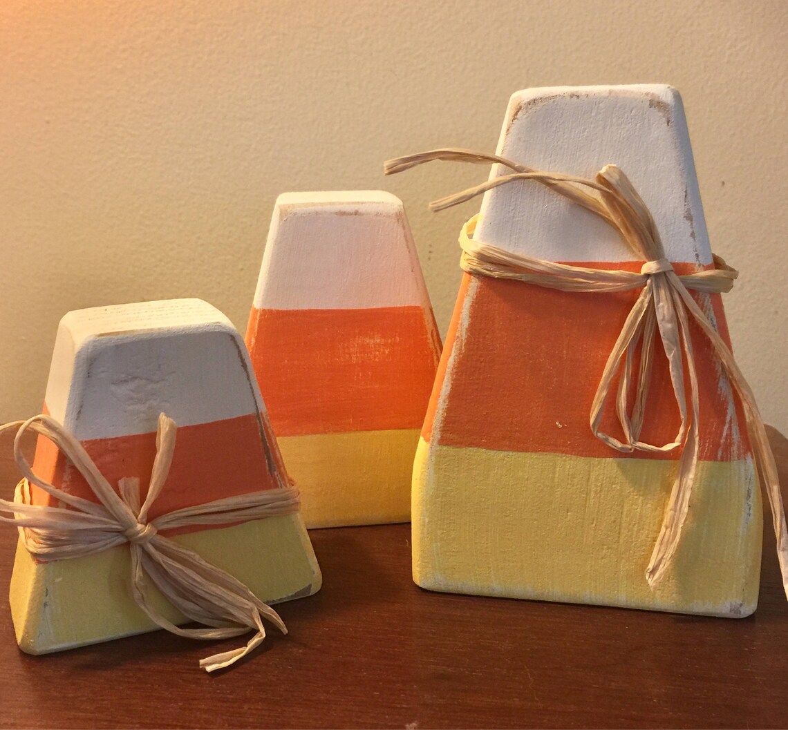 Rustic Wooden Candy Corn Blocks decor 3pc set / Fall decor / Etsy