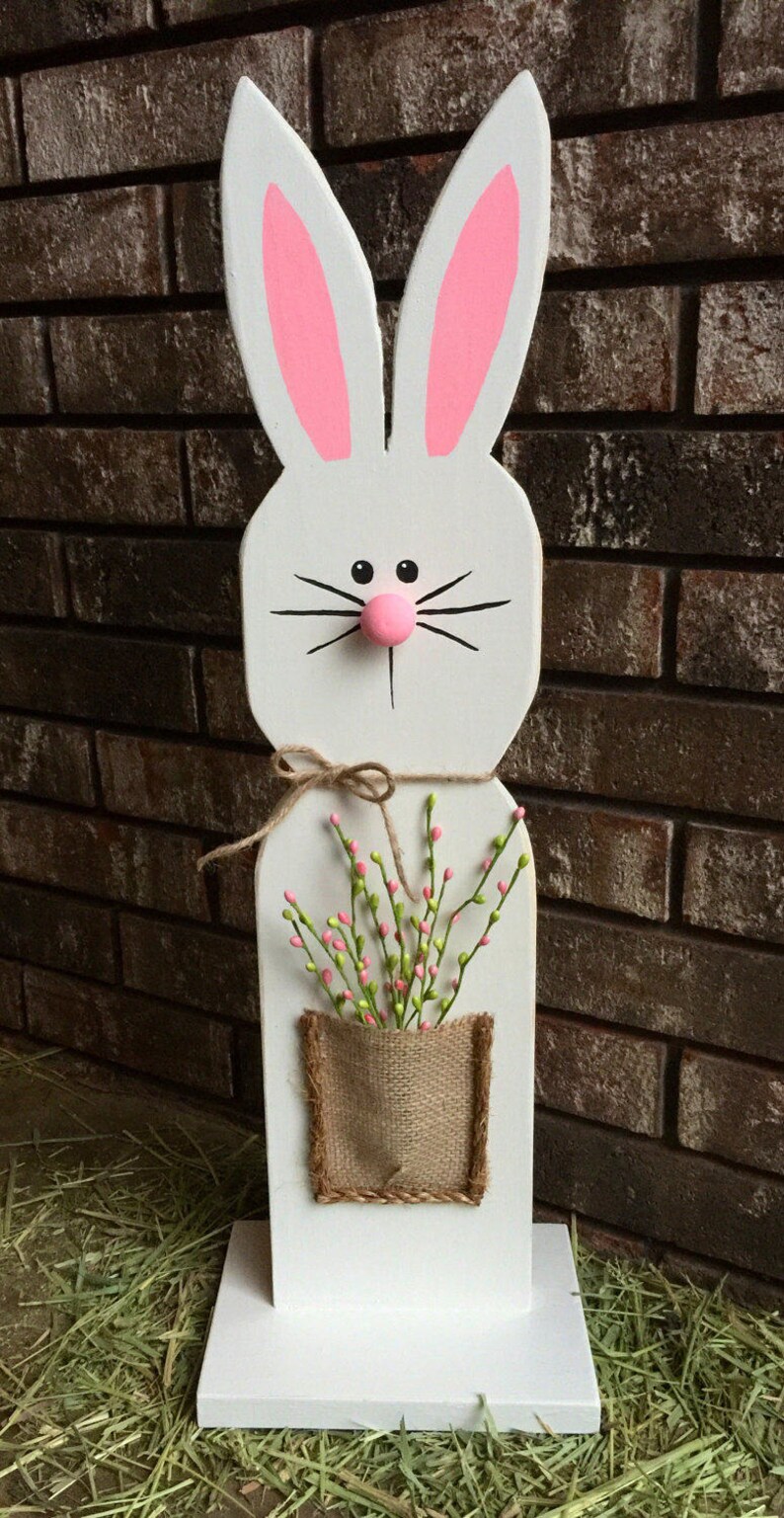 White Wooden Bunny Stand / Wooden Easter Bunny / Spring decor / Easter decor / home decor / farmhouse style decor/FREE SHIPPING image 2