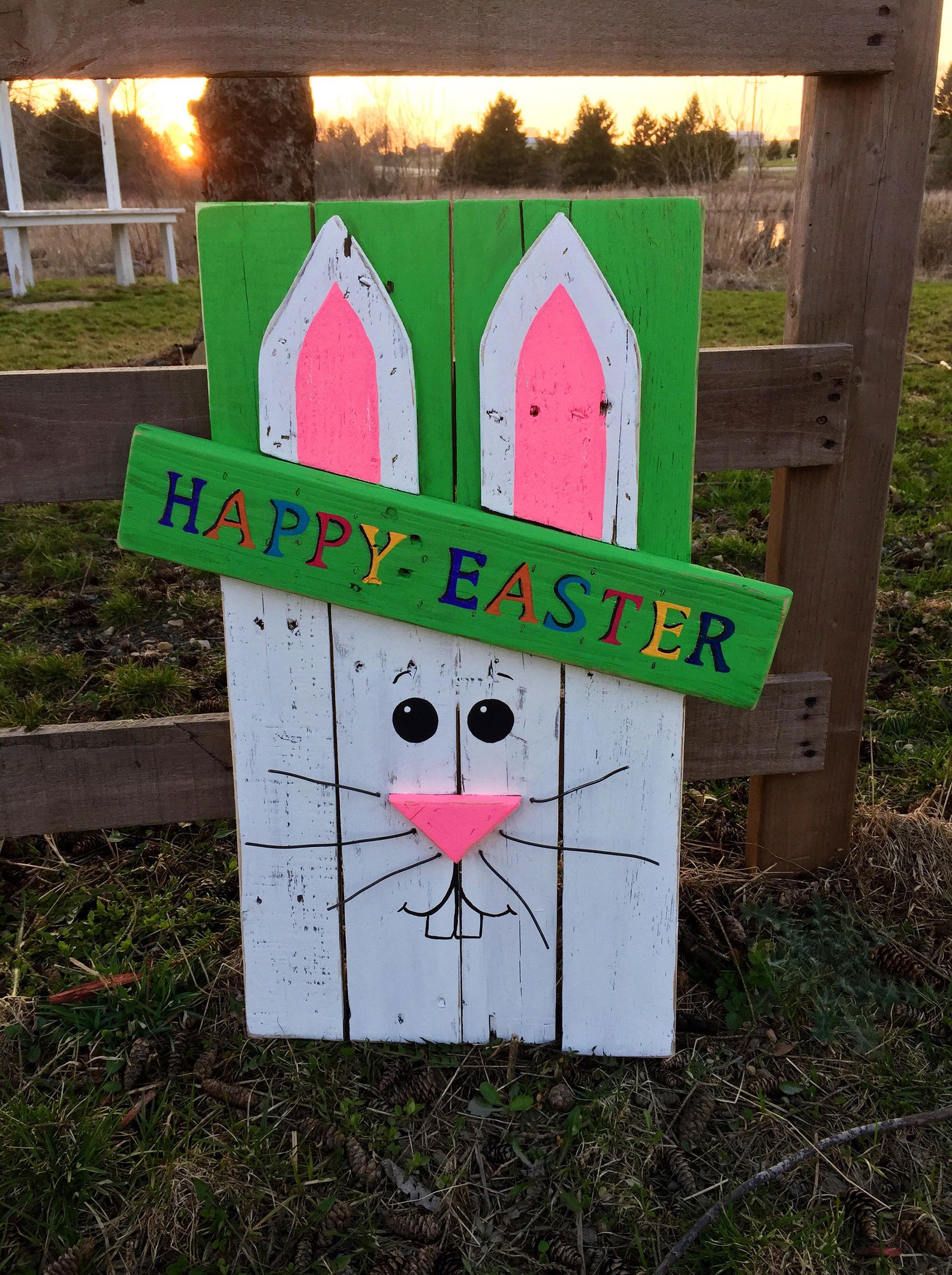 Wooden Happy Easter Bunny Sign/Easter Sign/Bunny Sign/Wooden Etsy
