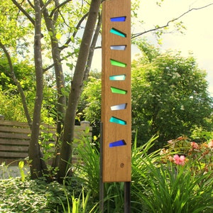 garden sculpture of wood and glass