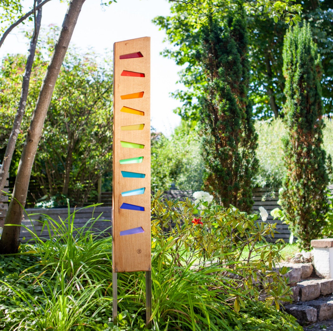 Garden sculpture made of wood and glass. Garden decoration as Etsy