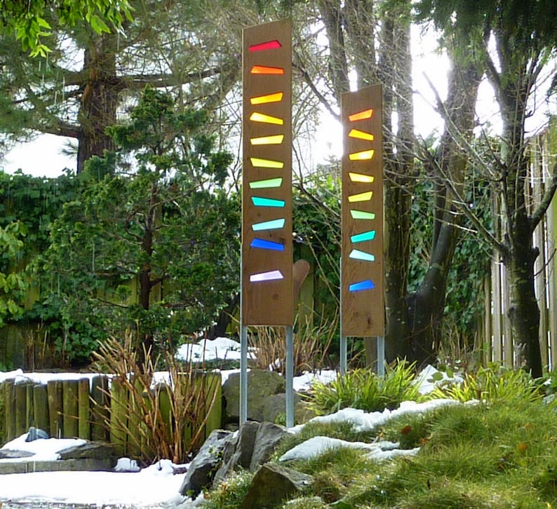 Garden sculpture made of wood and glass. Garden decorations are unique, handmade and weatherproof. image 4