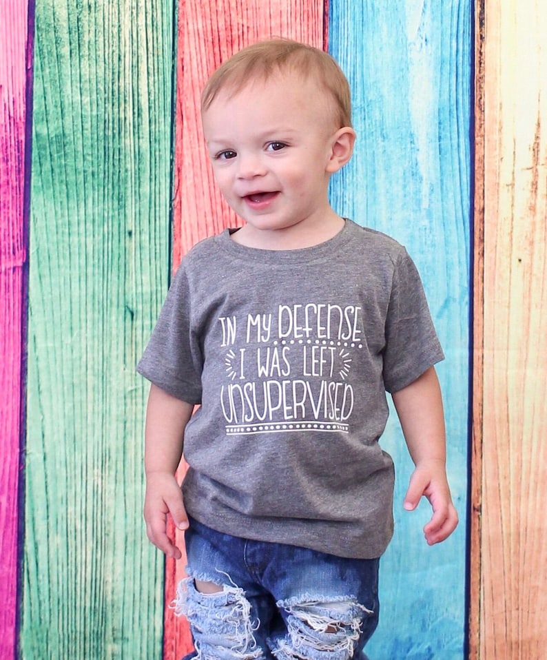 In My Defense I Was Left Unsupervised tee funny toddler tshirt Trouble maker shirt Toddler Tee Kids T-Shirt image 1