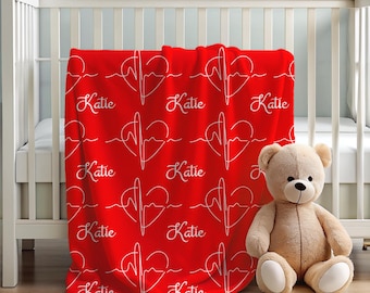 Personalized Heart EKG Blanket | CHD Warrior, Minky Blanket (50x60)