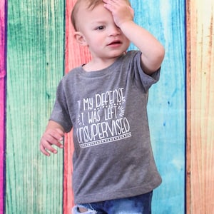In My Defense I Was Left Unsupervised tee funny toddler tshirt Trouble maker shirt Toddler Tee Kids T-Shirt image 4