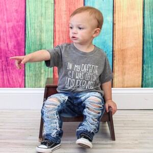 In My Defense I Was Left Unsupervised tee funny toddler tshirt Trouble maker shirt Toddler Tee Kids T-Shirt image 5