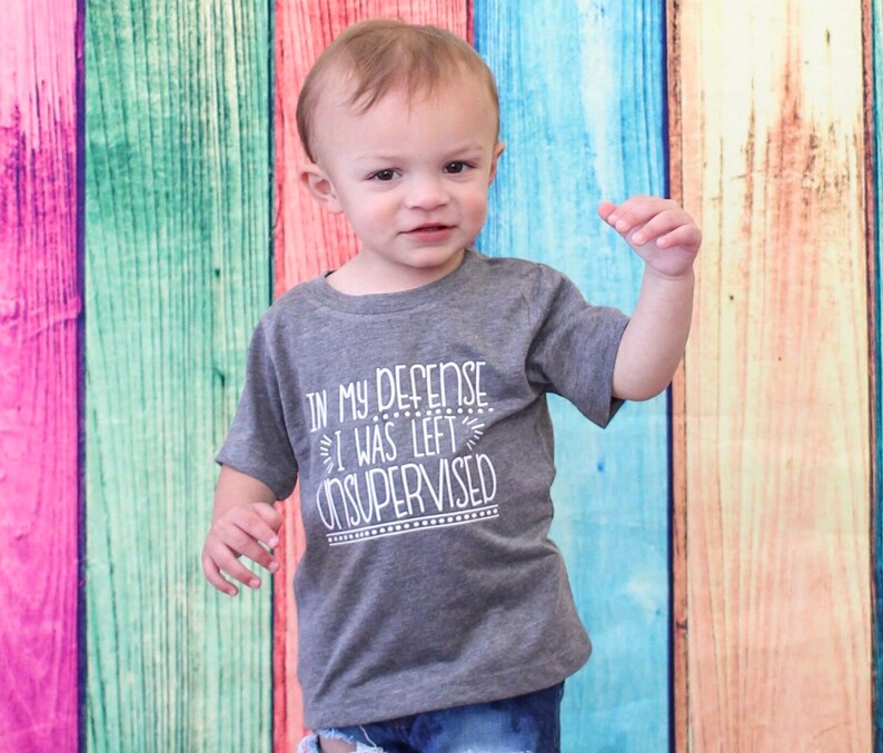 In My Defense I Was Left Unsupervised tee funny toddler tshirt Trouble maker shirt Toddler Tee Kids T-Shirt image 3