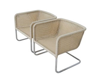 Pair of Woven Rattan Armchairs