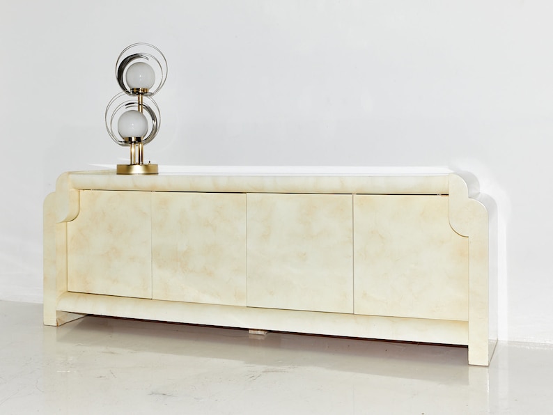 Faux Goat Skin Lacquered Credenza, 1970s